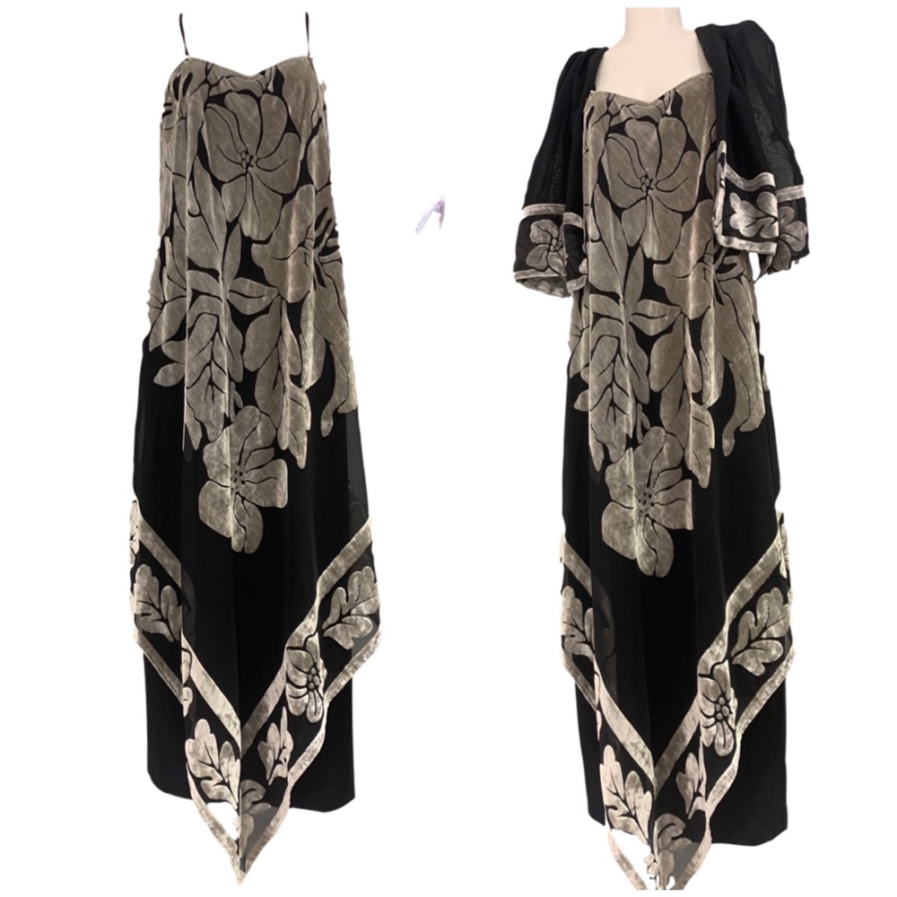 NWOT🇨🇦VTG 90’ Sophisticated JR Velvety Chiffon Long Dress w/ Scarf - Picture 1 of 17